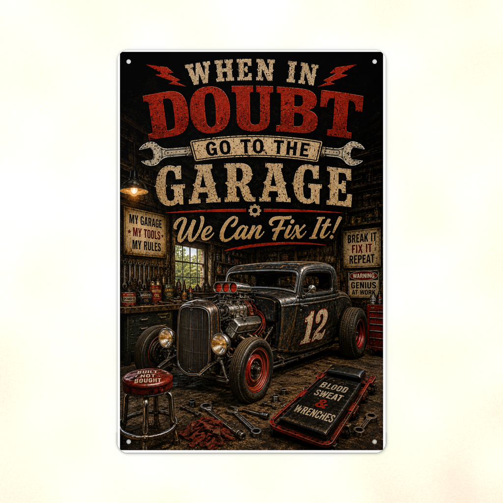 When In Doubt Go To The Garage - Funny Metal Sign 8x12 & 12x18, Aluminum Shop Decor — Print detail