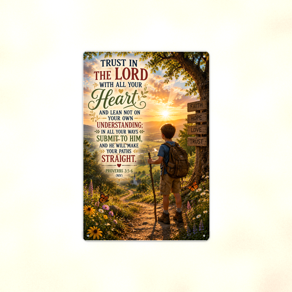 Trust In The Lord With All Your Heart - Proverbs 3:5-6, Christian Metal Sign 8x12 & 12x18 — Full product view
