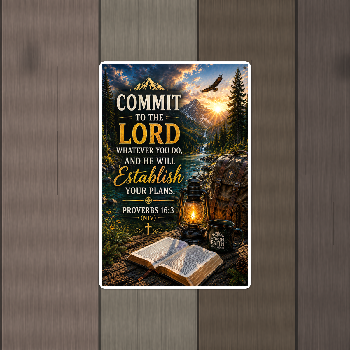Commit To The Lord - Proverbs 16:3, Christian Metal Sign 8x12 & 12x18 — Alternate wall view
