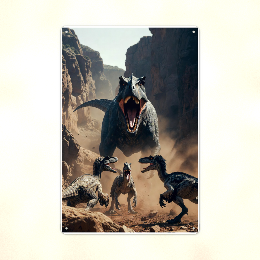 Predator Dinosaur and Raptor Pack, Canyon Scene - Metal Sign 8x12 & 12x18 — Print detail