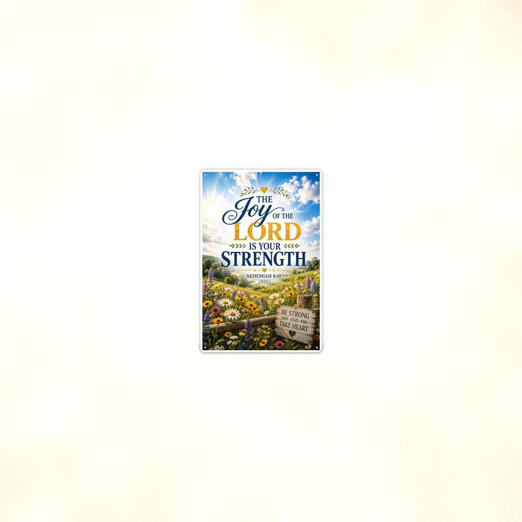 The Joy Of The Lord Is Your Strength - Nehemiah 8:10, Christian Metal Sign 8x12 & 12x18 — Room display
