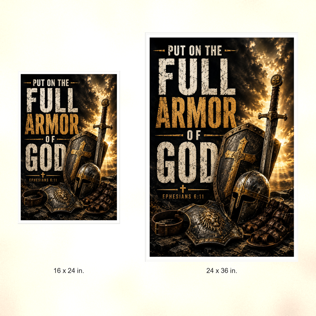 Poster size comparison: 16 x 24 inches and 24 x 36 inches, unframed.