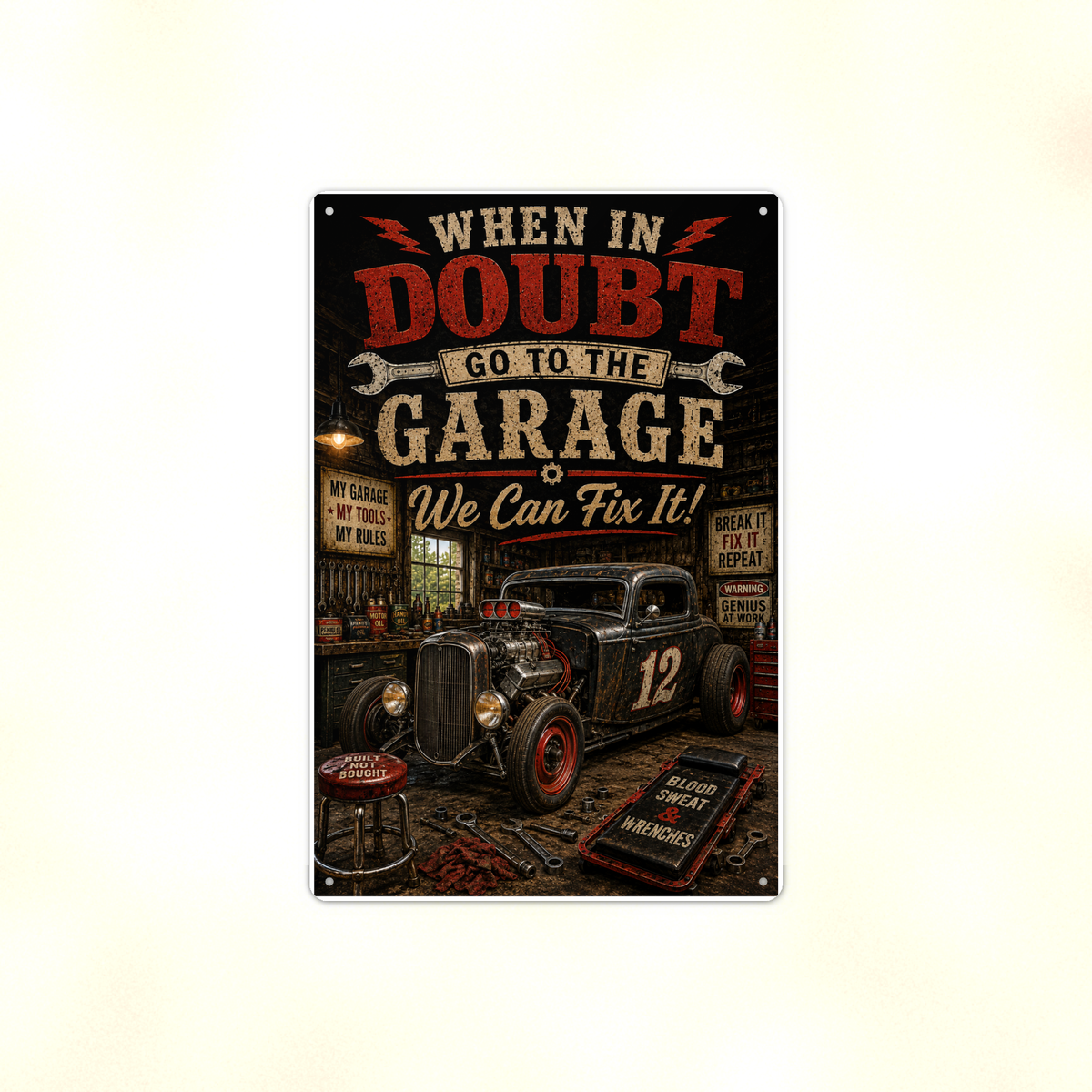 When In Doubt Go To The Garage - Funny Metal Sign 8x12 & 12x18, Aluminum Shop Decor — Full product view