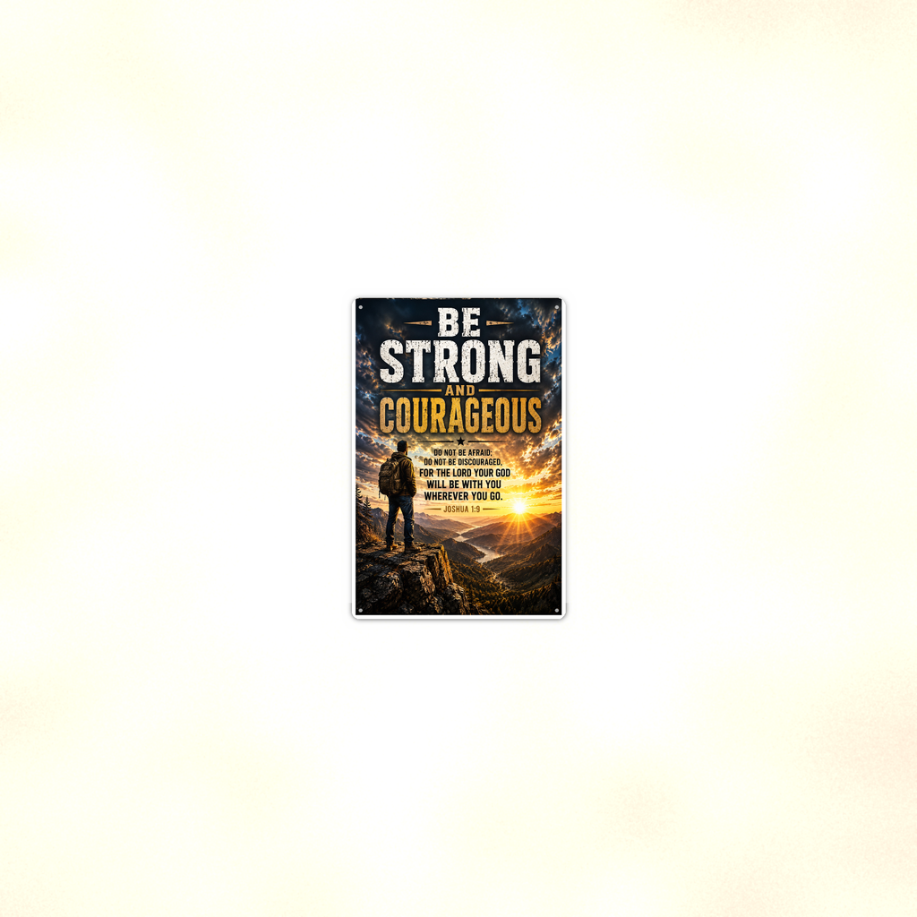 Be Strong And Courageous, Do Not Fear - Joshua 1:9, Christian Metal Sign 8x12 & 12x18 — Room display