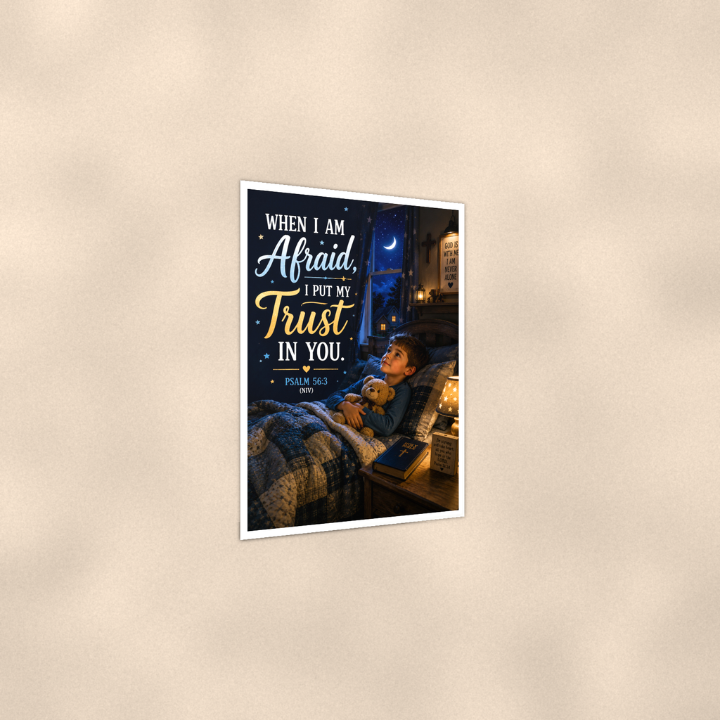 When I Am Afraid Boy Bedtime - Psalm 56:3, Christian Poster 16x24 & 24x36 — Print detail