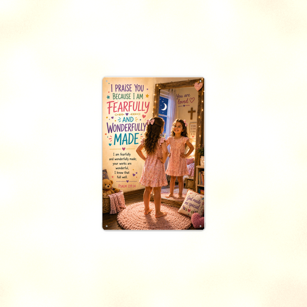 I Am Fearfully And Wonderfully Made - Psalm 139:14, Girl's Christian Metal Sign 8x12 & 12x18 — Context view
