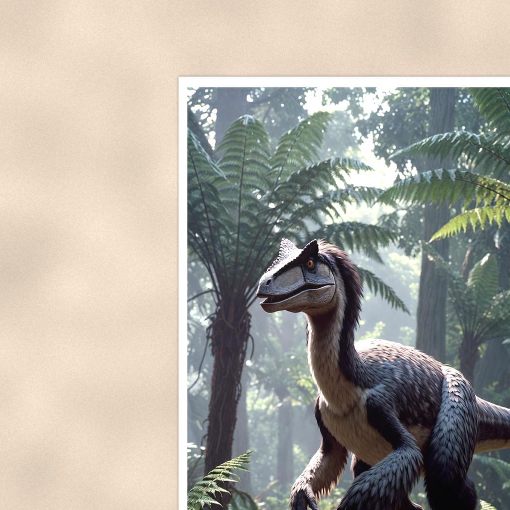 Feathered Raptor Jungle Scene - Dinosaur Poster 16x24 & 24x36 — Context view