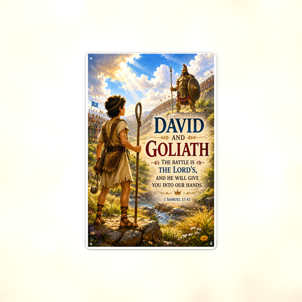 David And Goliath - 1 Samuel 17:47, Christian Metal Sign 8x12 & 12x18 — Full product view
