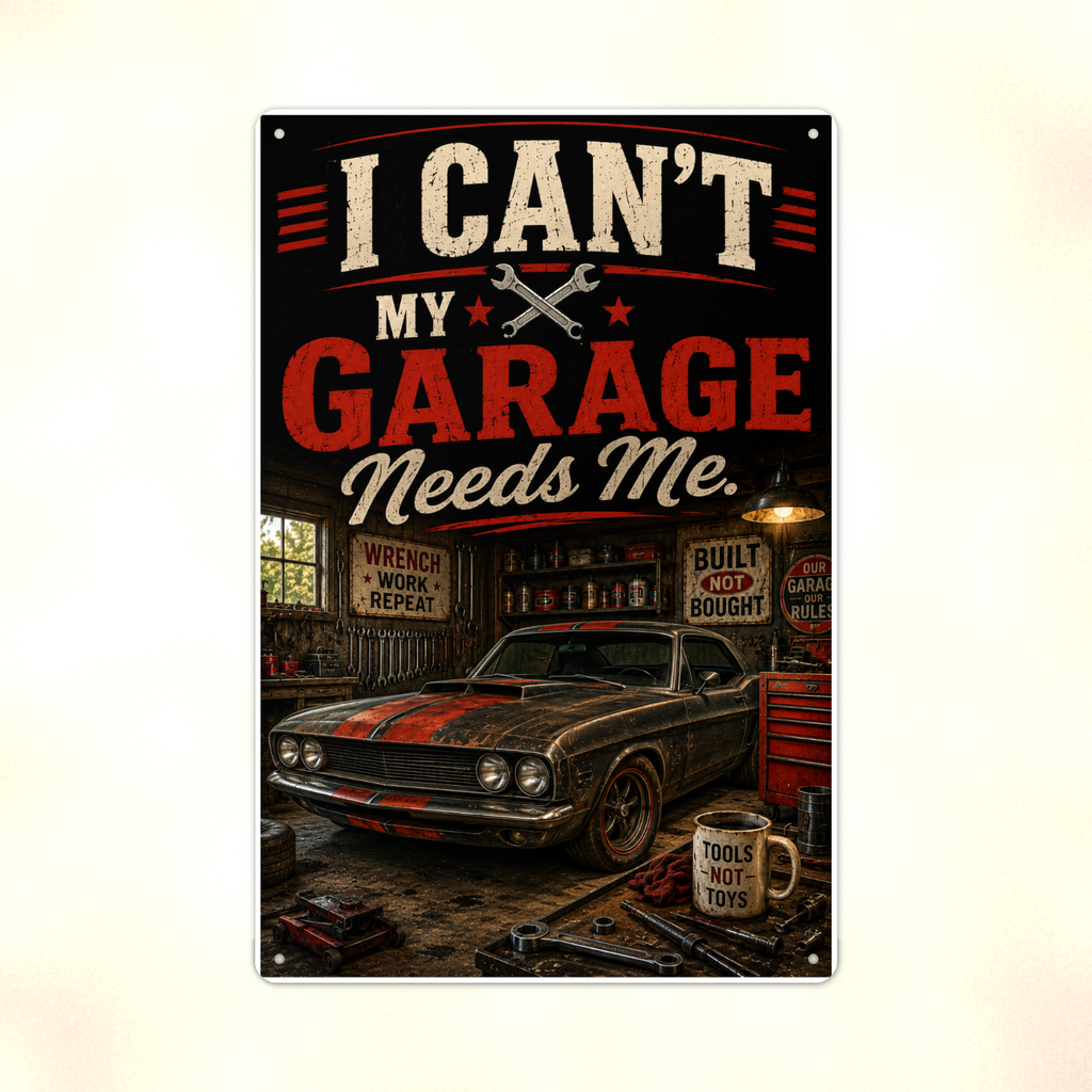 I Can't, My Garage Needs Me - Funny Metal Sign 8x12 & 12x18 — Print detail