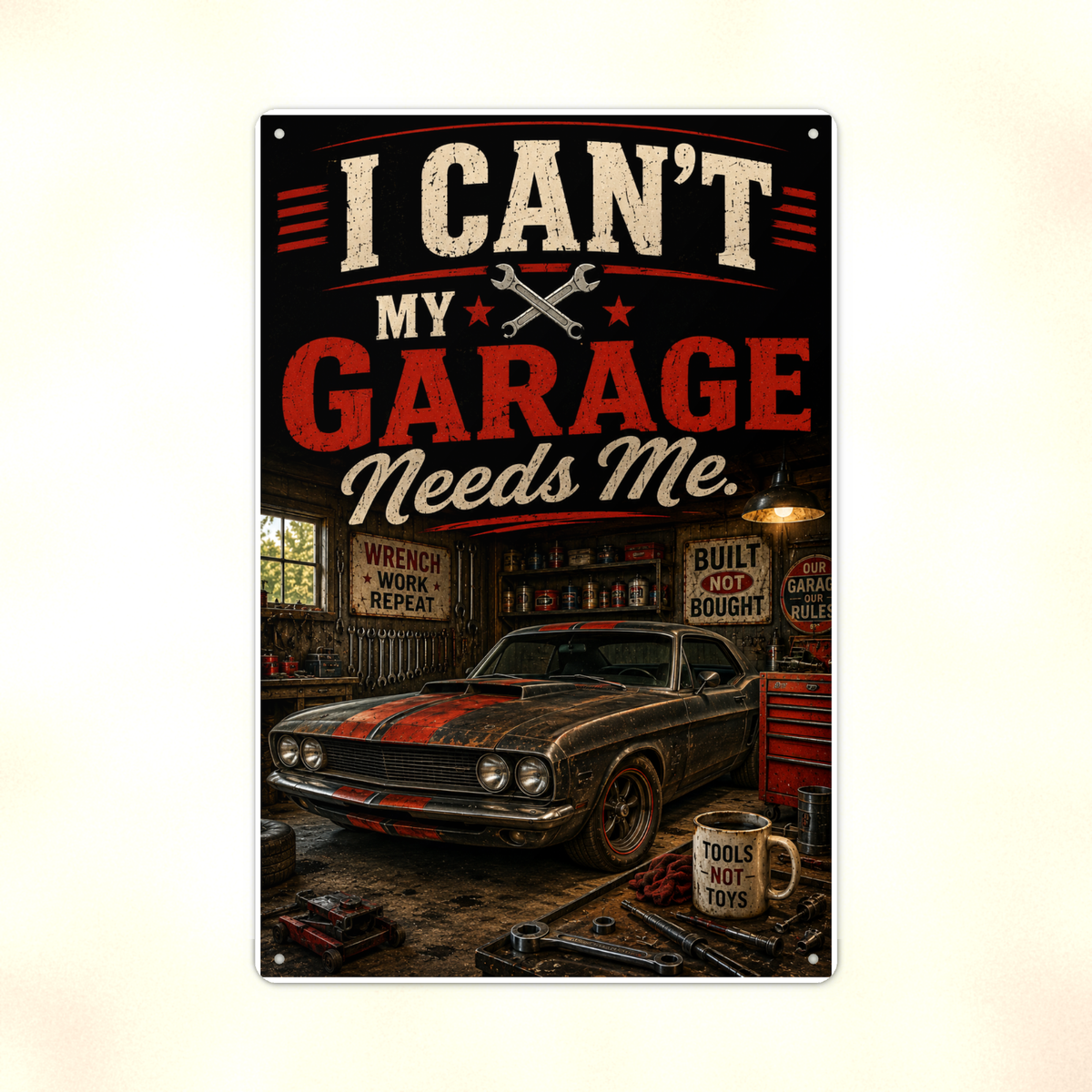 I Can't, My Garage Needs Me - Funny Metal Sign 8x12 & 12x18 — Print detail