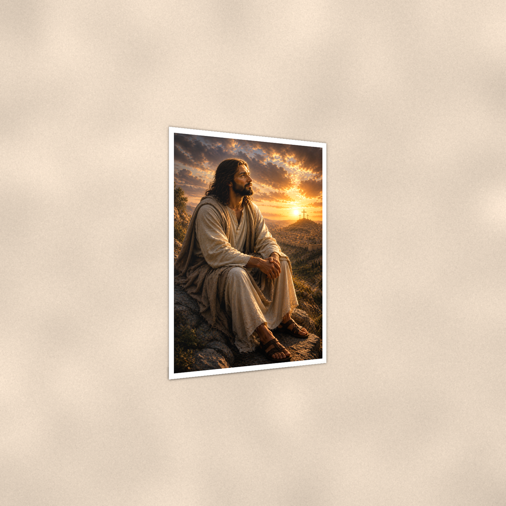 Jesus On The Hillside At Sunset - Christian Poster 16x24 & 24x36 — Print detail