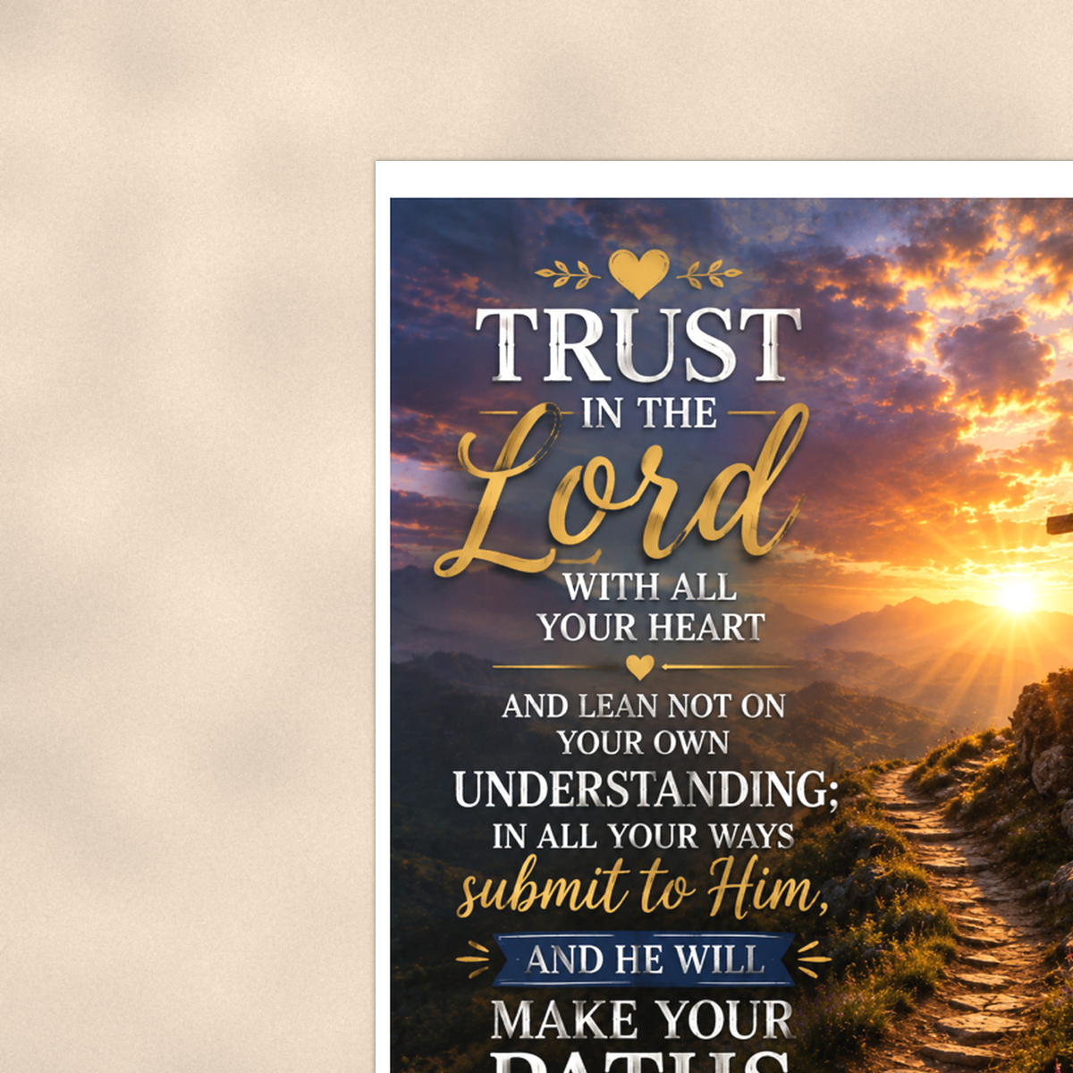 Trust In The Lord Lean Not On Understanding - Proverbs 3:5-6, Christian Poster 16x24 & 24x36 — Context view