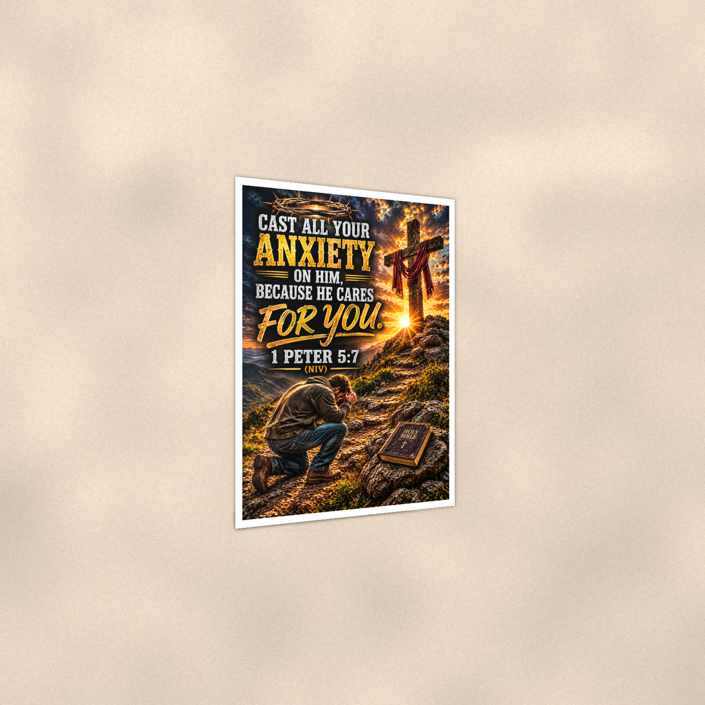 Cast All Your Anxiety On Him - 1 Peter 5:7, Christian Poster 16x24 & 24x36 — Print detail