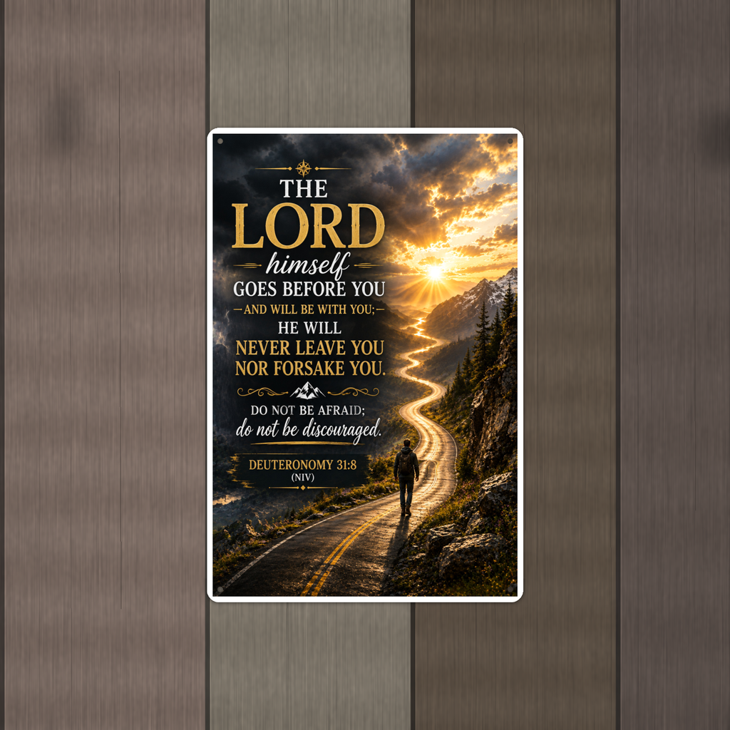 The Lord Himself Goes Before You - Deuteronomy 31:8, Christian Metal Sign 8x12 & 12x18 — Alternate wall view