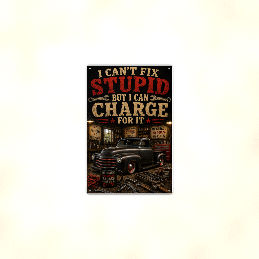 I Can't Fix Stupid But Charge For It - Funny Garage Metal Sign 8x12 & 12x18 — Context view