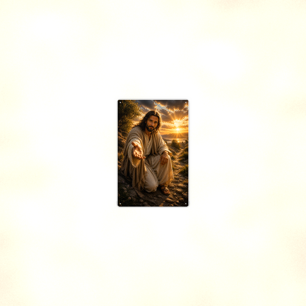 Jesus Reaching Out His Hand - Christian Metal Sign 8x12 & 12x18 — Room display
