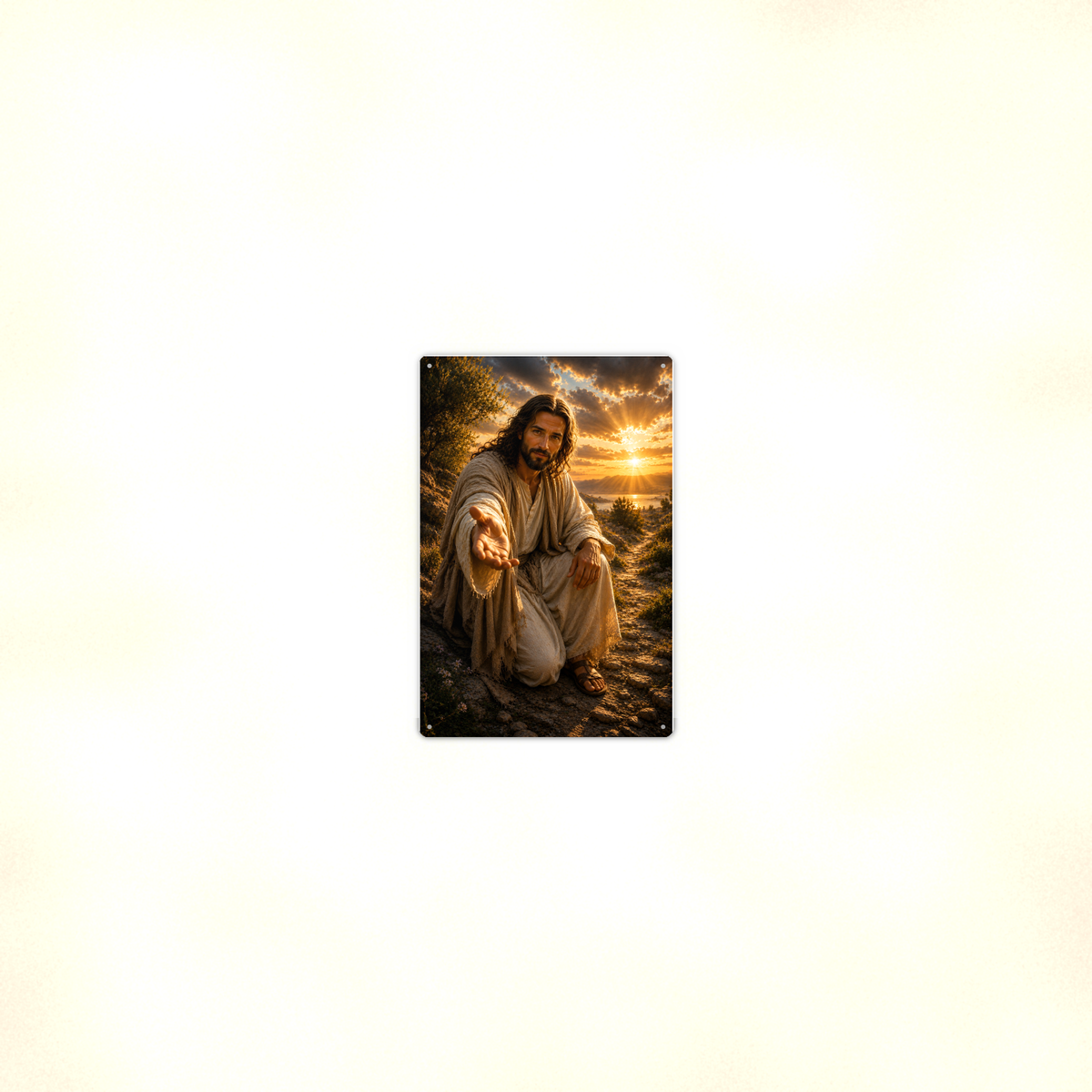 Jesus Reaching Out His Hand - Christian Metal Sign 8x12 & 12x18 — Room display