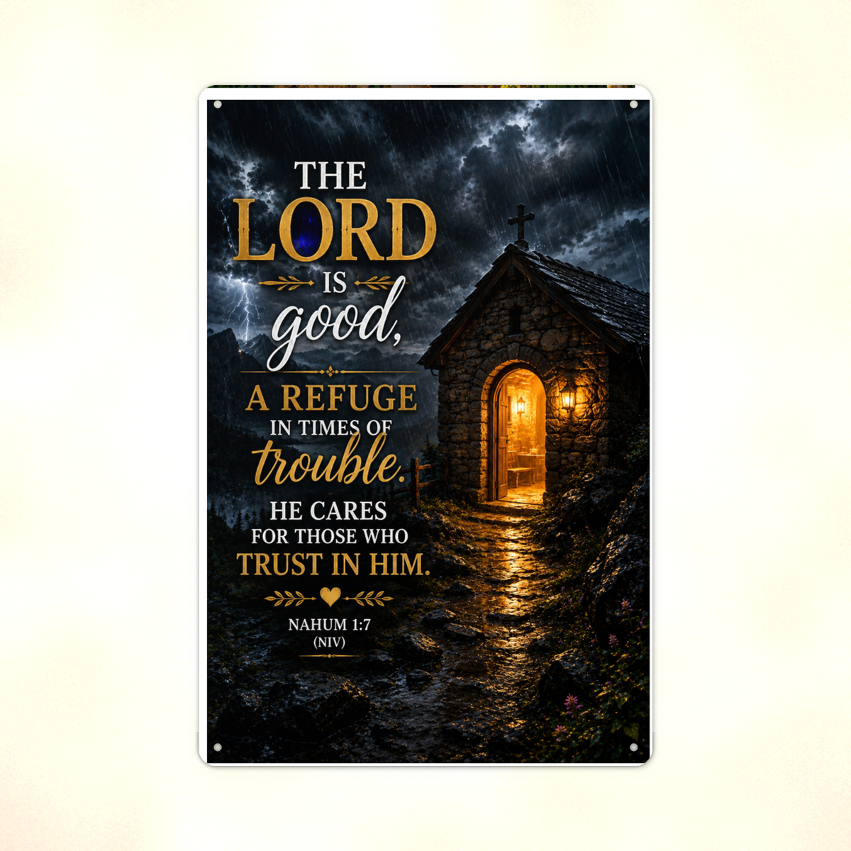 The Lord Is Good, A Refuge In Times Of Trouble - Nahum 1:7, Christian Metal Sign 8x12 & 12x18 — Print detail