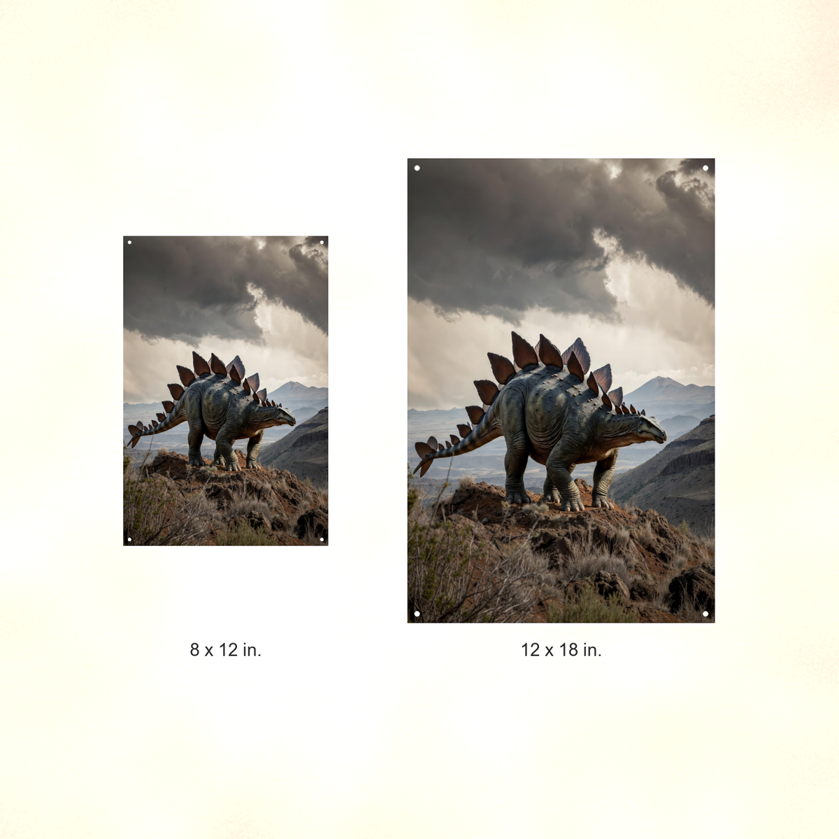 Stegosaurus Mountain Ridge - Dinosaur Metal Sign 8x12 & 12x18, Aluminum Decor — Size options comparison