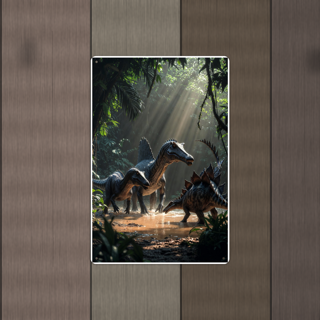 Spinosaurus River Pack - Dinosaur Metal Sign 8x12 & 12x18, Aluminum Decor — Alternate wall view