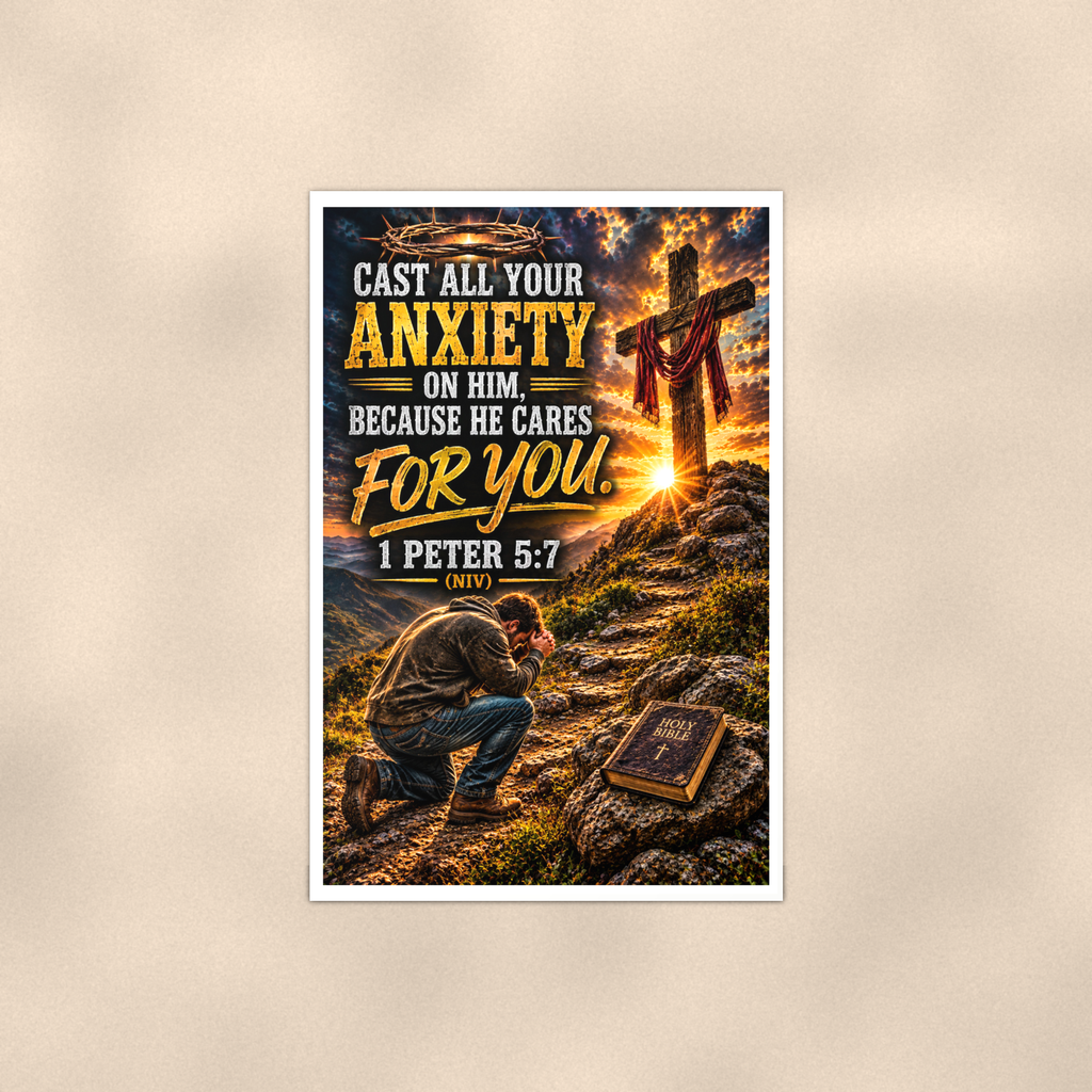 Cast All Your Anxiety On Him - 1 Peter 5:7, Christian Poster 16x24 & 24x36 — Full product view