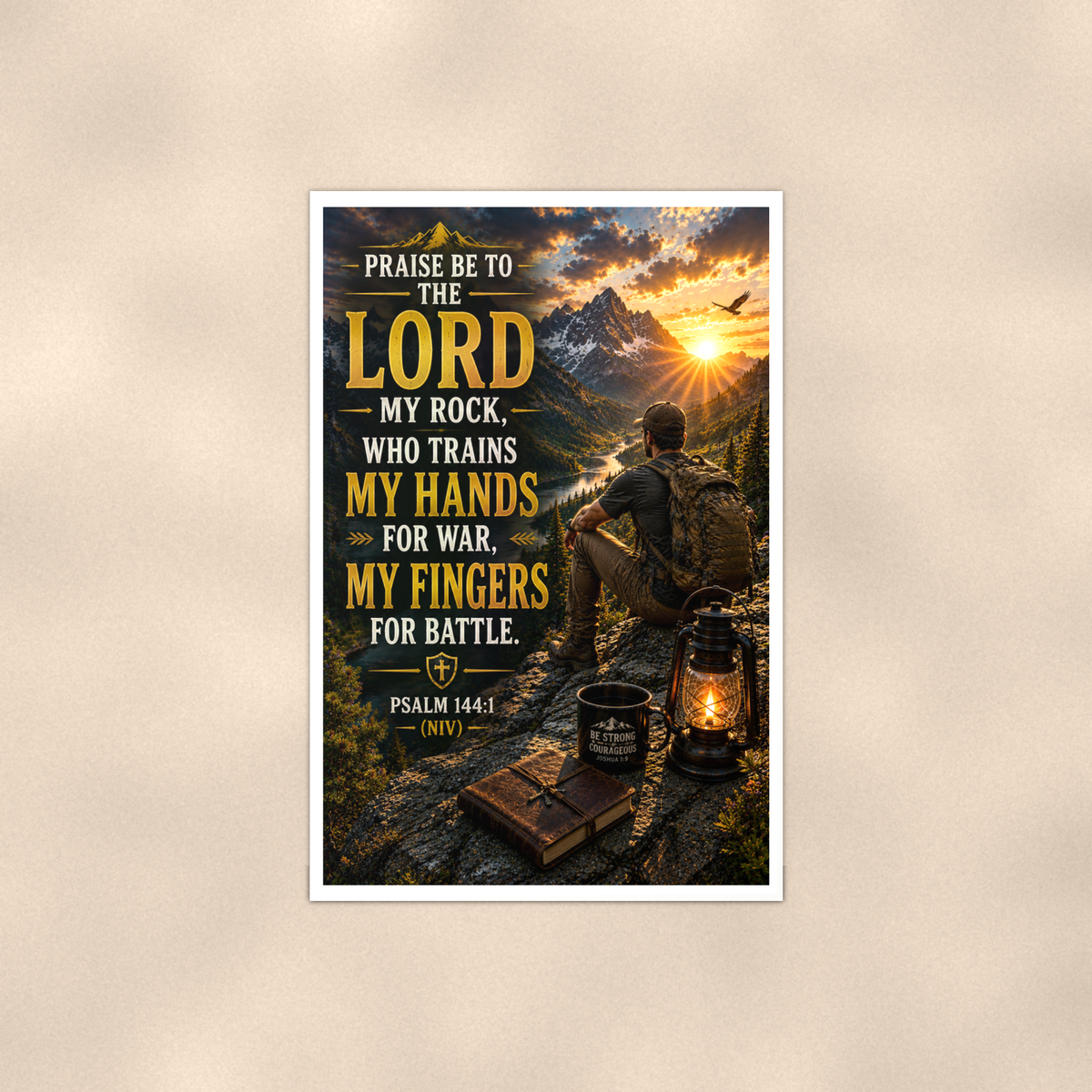 Praise Be To The Lord My Rock - Psalm 144:1, Christian Poster 16x24 & 24x36 — Full product view