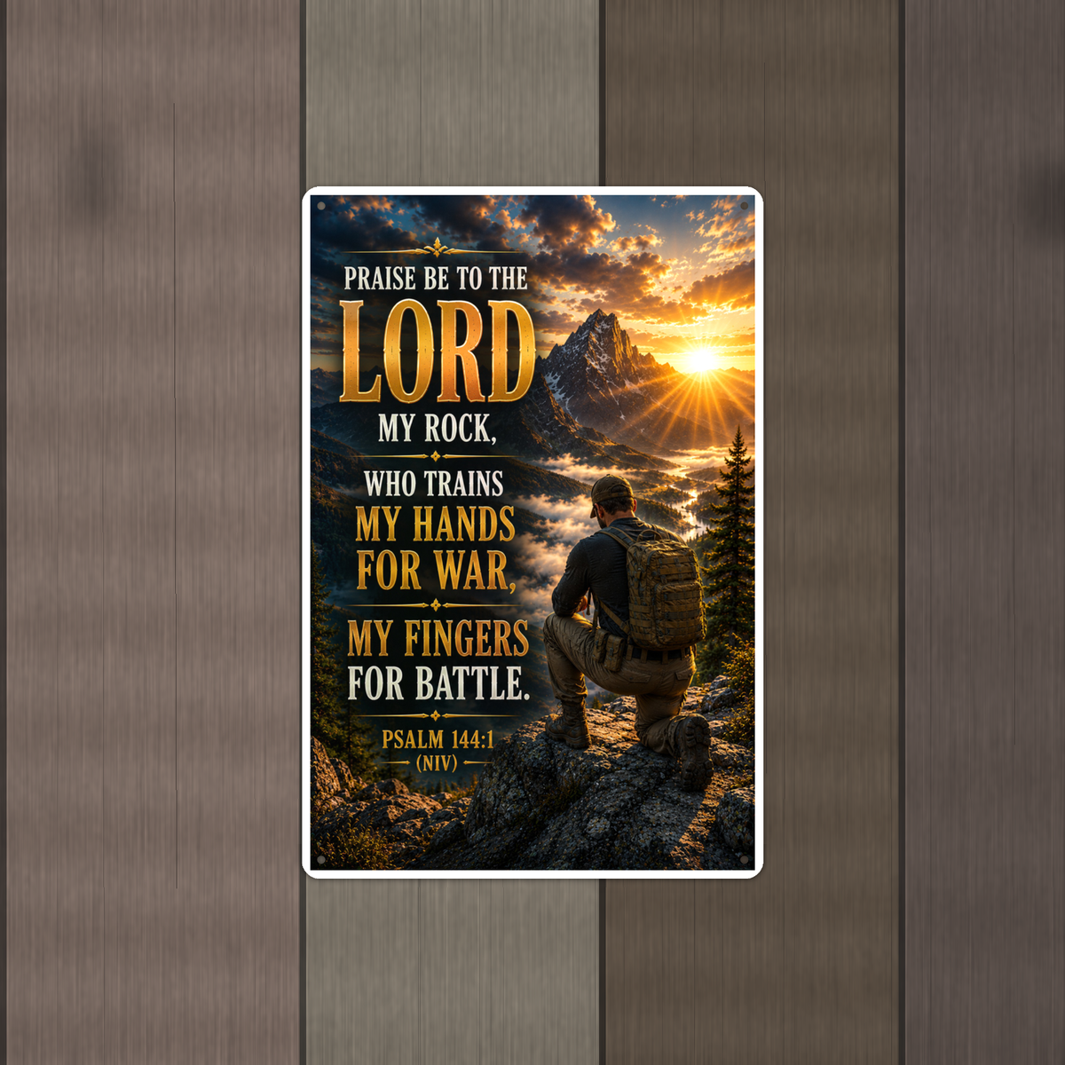 Praise Be To The Lord My Rock - Psalm 144:1, Christian Metal Sign 8x12 & 12x18 — Alternate wall view