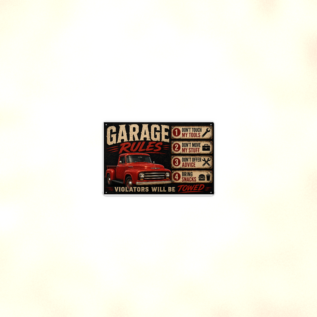 Garage Rules - Bring Snacks, Violators Towed, Funny Metal Sign 8x12 & 12x18 — Room display