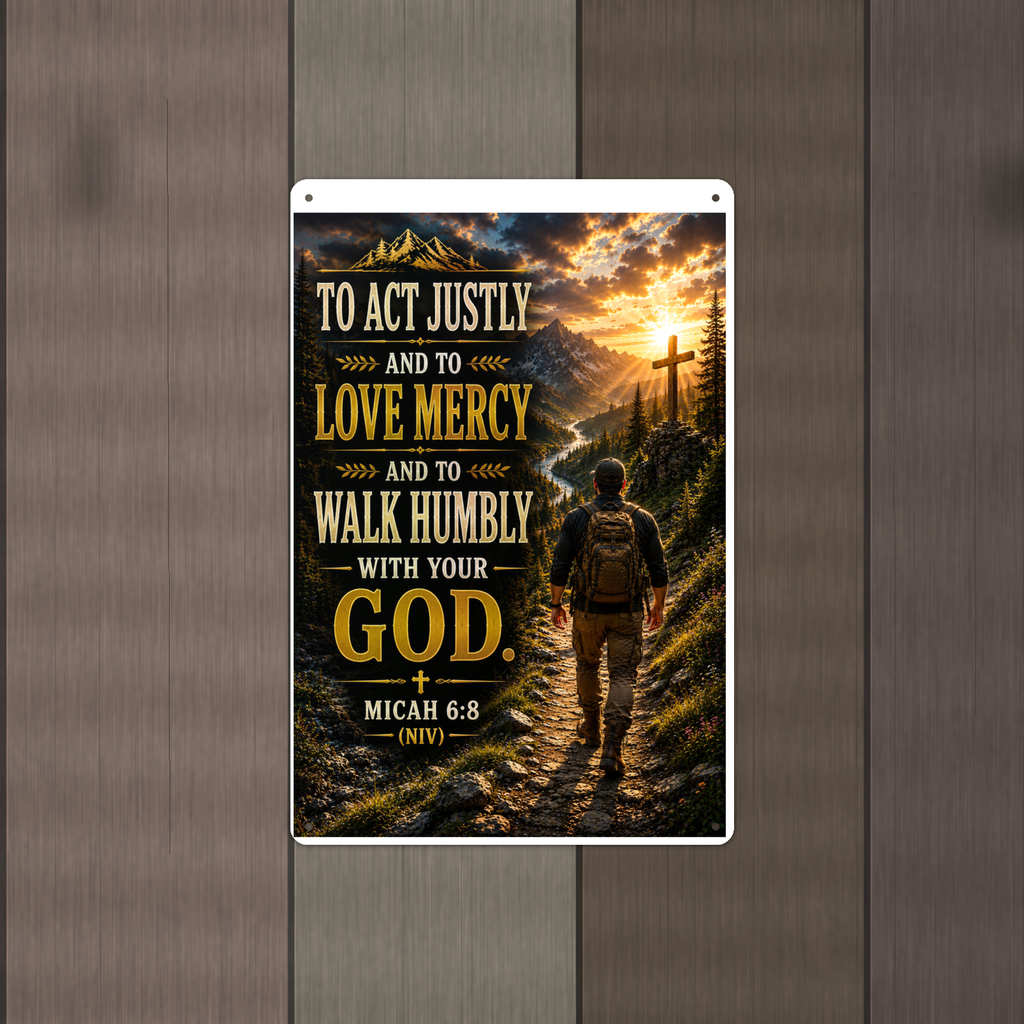 To Act Justly And Love Mercy - Micah 6:8, Christian Metal Sign 8x12 & 12x18 — Alternate wall view