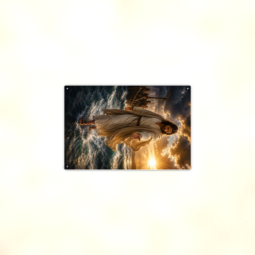 Jesus Walking On Water - Christian Metal Sign 8x12 & 12x18 — Context view