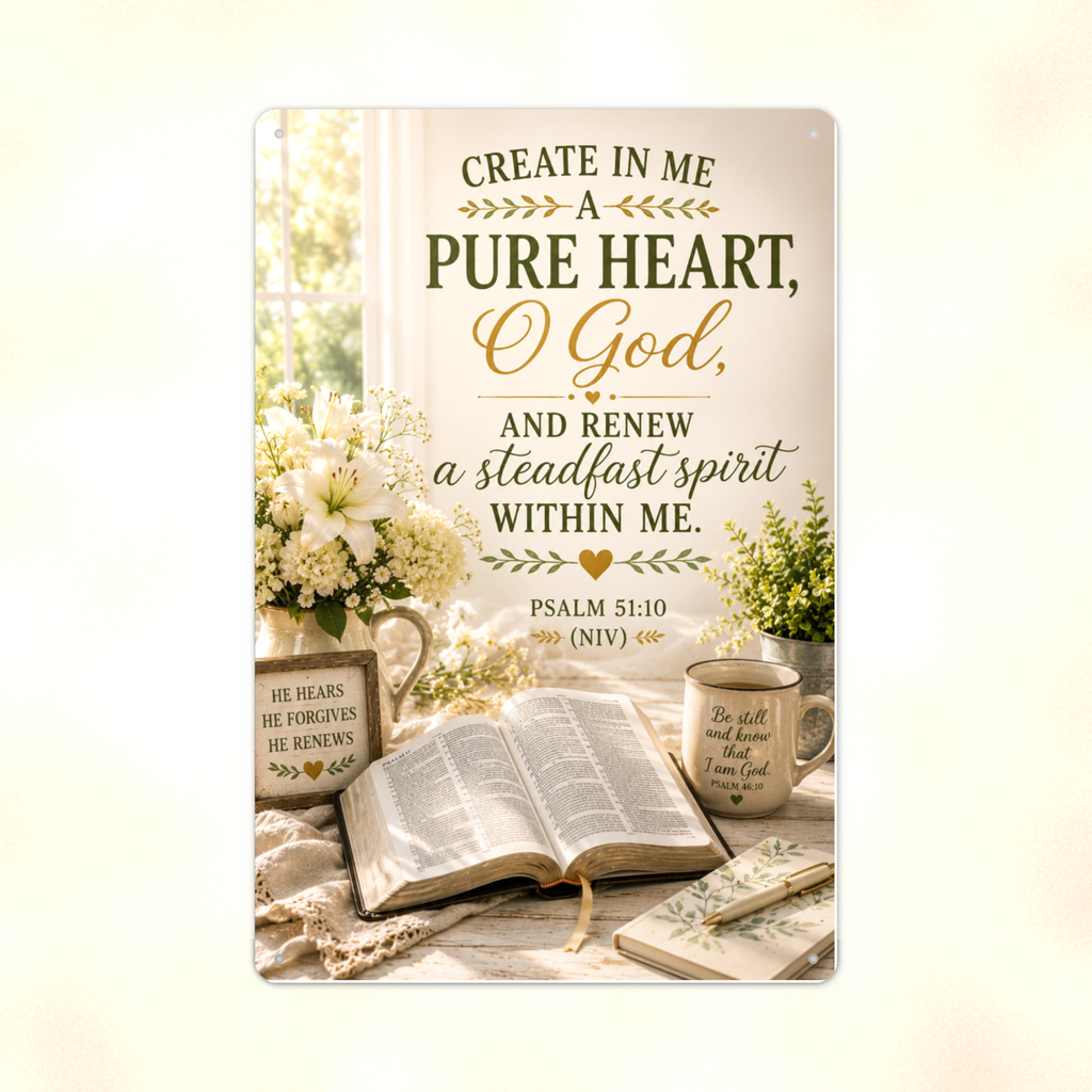 Create In Me A Pure Heart, O God - Psalm 51:10, Christian Metal Sign 8x12 & 12x18 — Print detail