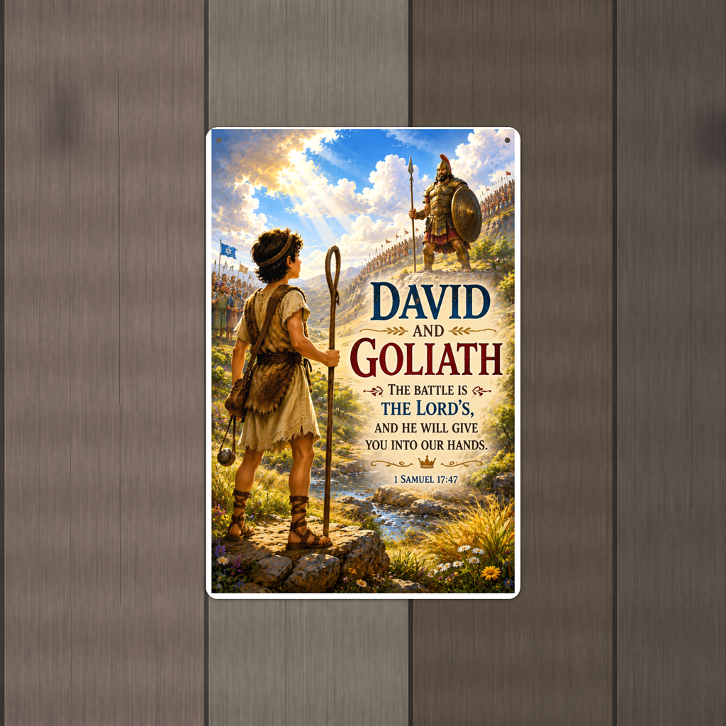 David And Goliath - 1 Samuel 17:47, Christian Metal Sign 8x12 & 12x18 — Alternate wall view