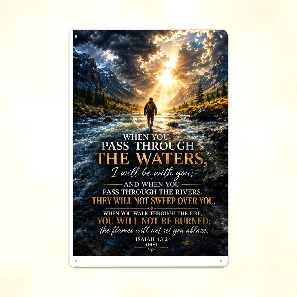 Pass Through The Waters - Isaiah 43:2, Christian Metal Sign 8x12 & 12x18 — Print detail