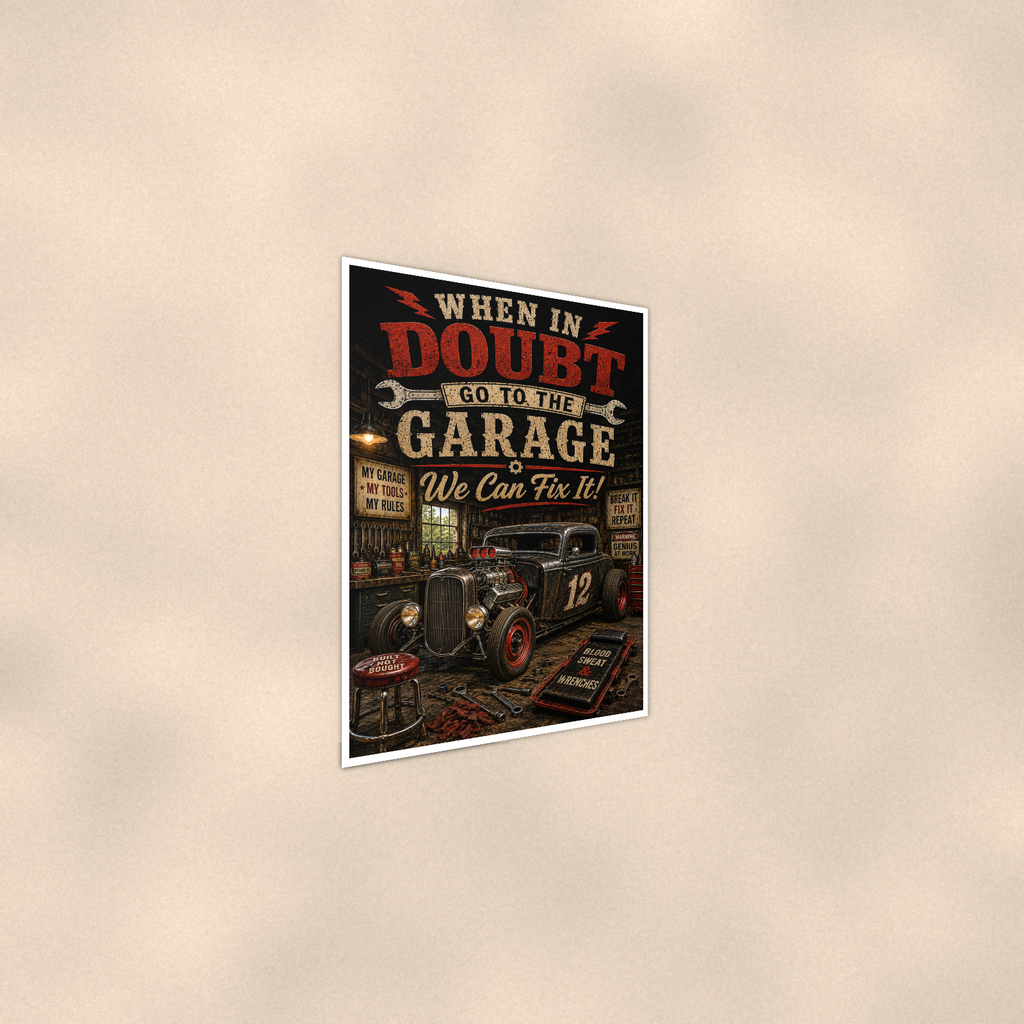 When In Doubt Go To The Garage - Funny Poster 16x24 & 24x36, Wall Art Print — Alternate wall view