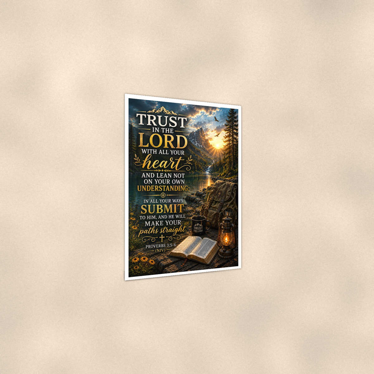 Trust In The Lord Mountain Lake Camp - Proverbs 3:5-6, Christian Poster 16x24 & 24x36 — Print detail