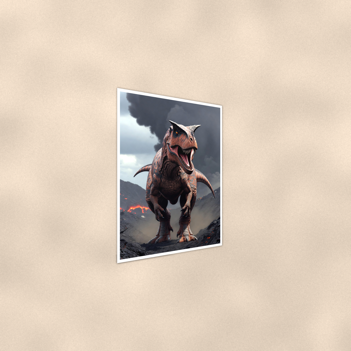 Carnotaurus Volcano Scene - Dinosaur Poster 16x24 & 24x36 — Alternate wall view