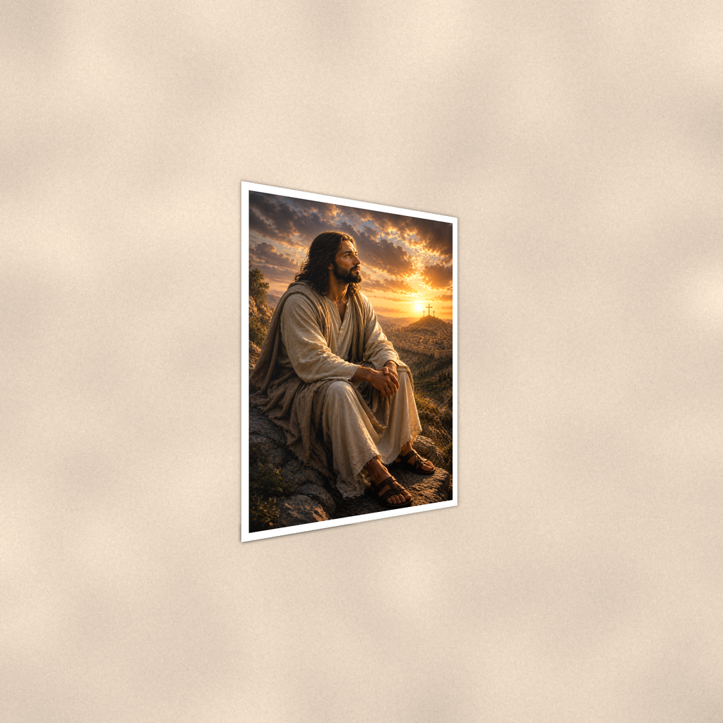 Jesus On The Hillside At Sunset - Christian Poster 16x24 & 24x36 — Alternate wall view