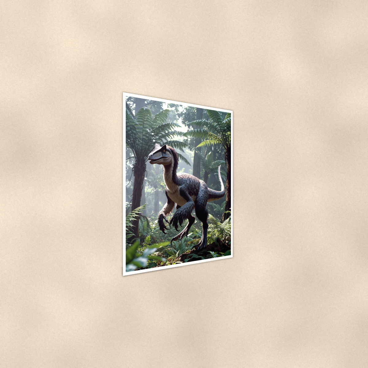 Feathered Raptor Jungle Scene - Dinosaur Poster 16x24 & 24x36 — Alternate wall view