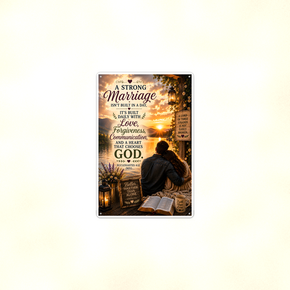 A Strong Marriage Isn't Built In A Day - Ecclesiastes 4:12, Christian Metal Sign 8x12 & 12x18 — Context view