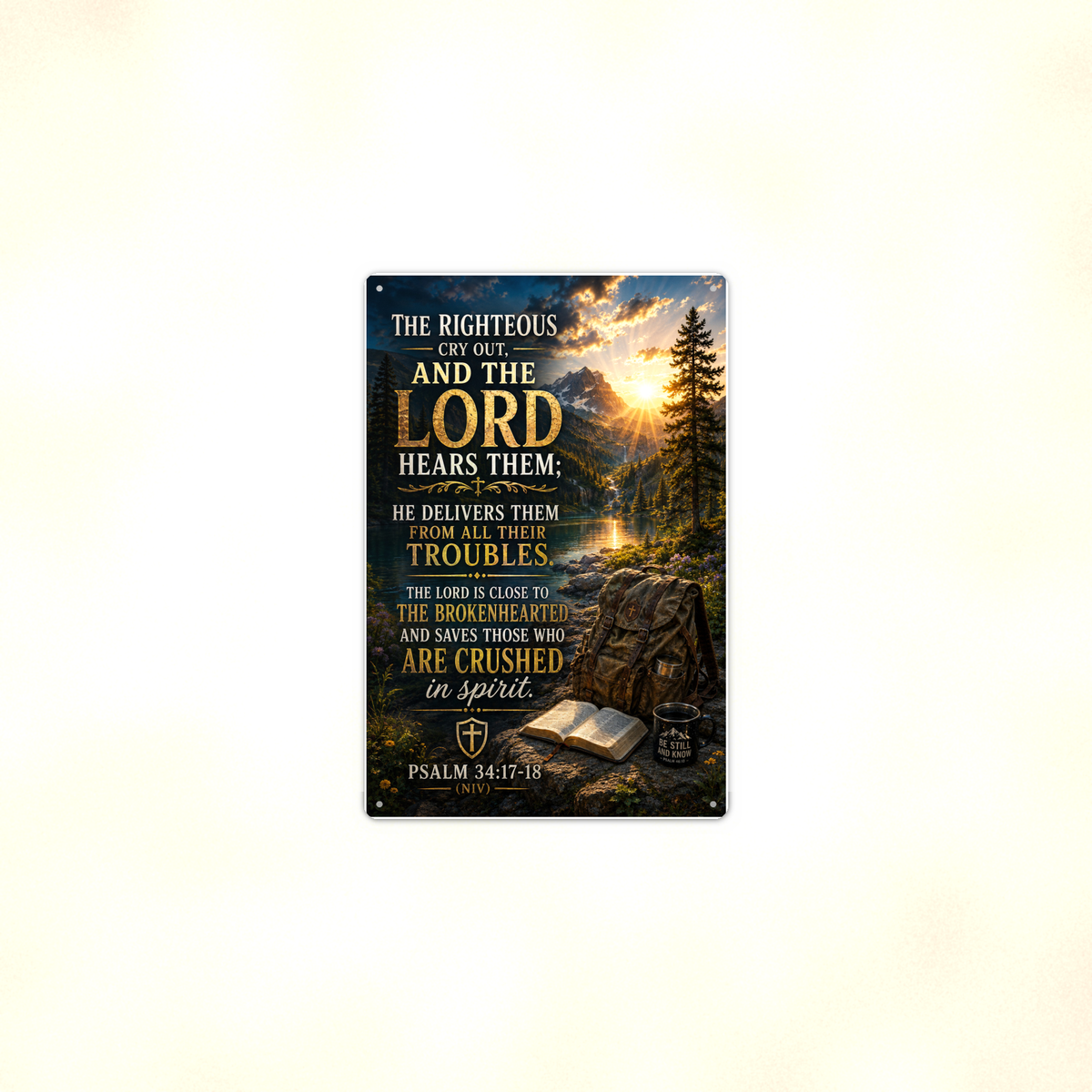 The Righteous Cry Out, And The Lord Hears Them - Psalm 34:17-18, Christian Metal Sign 8x12 & 12x18 — Context view