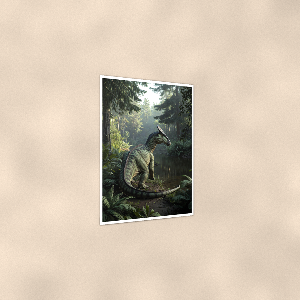 Crested Dinosaur River Scene - Poster 16x24 & 24x36, Kids Room Wall Art — Print detail