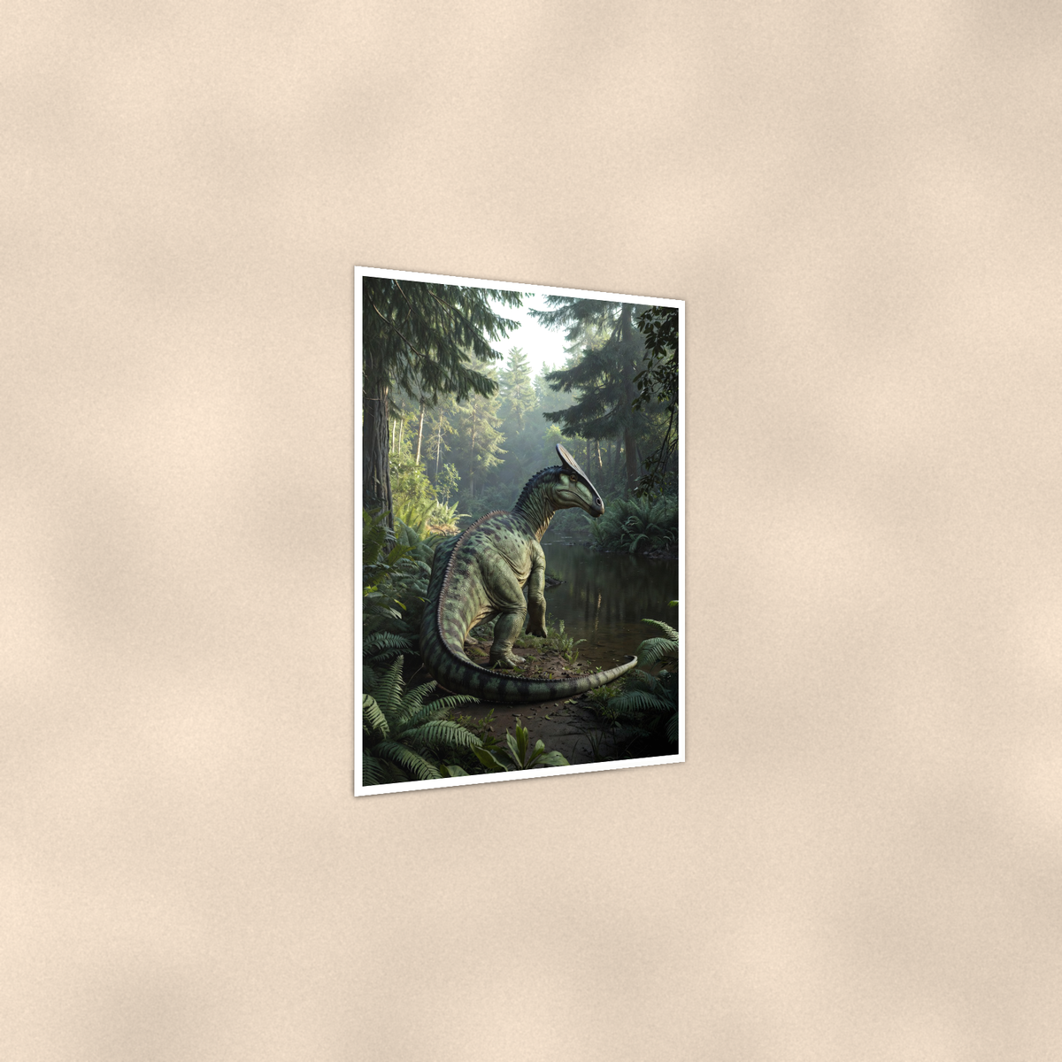 Crested Dinosaur River Scene - Poster 16x24 & 24x36, Kids Room Wall Art — Print detail
