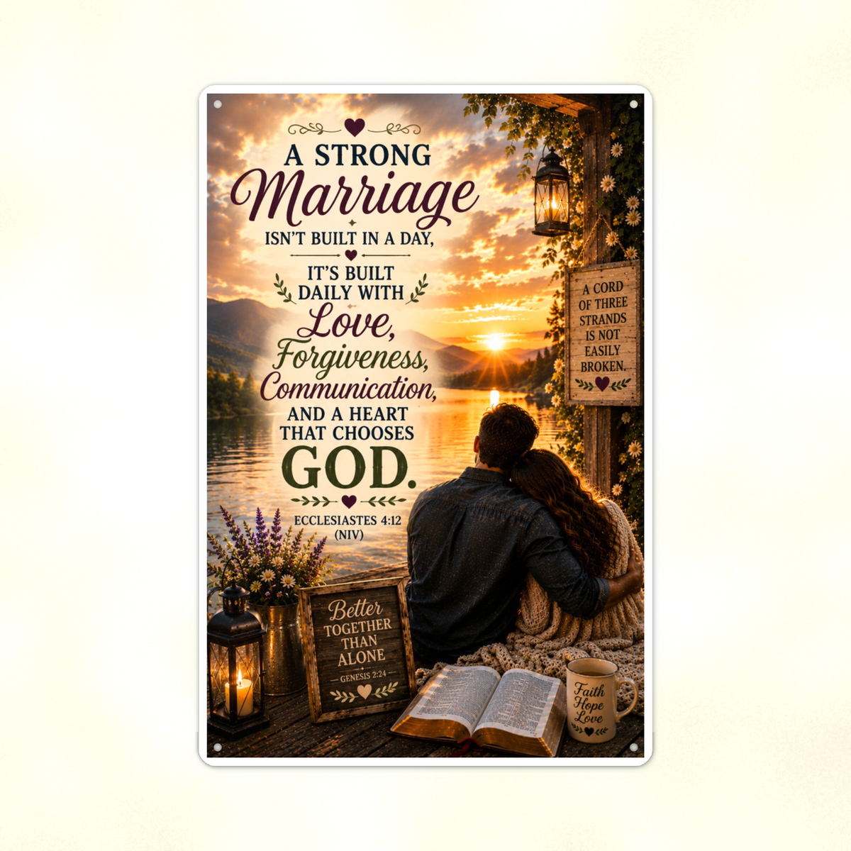 A Strong Marriage Isn't Built In A Day - Ecclesiastes 4:12, Christian Metal Sign 8x12 & 12x18 — Print detail