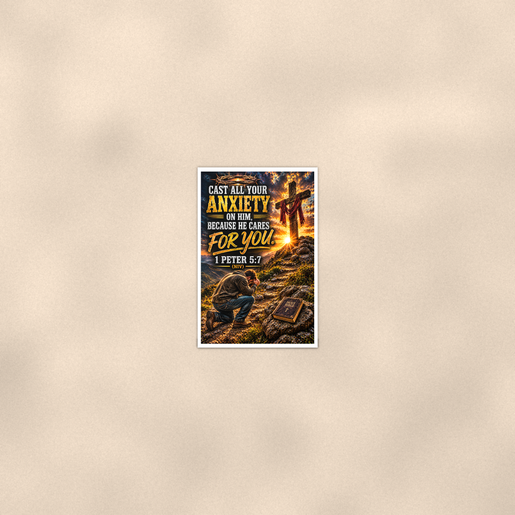 Cast All Your Anxiety On Him - 1 Peter 5:7, Christian Poster 16x24 & 24x36 — Room display