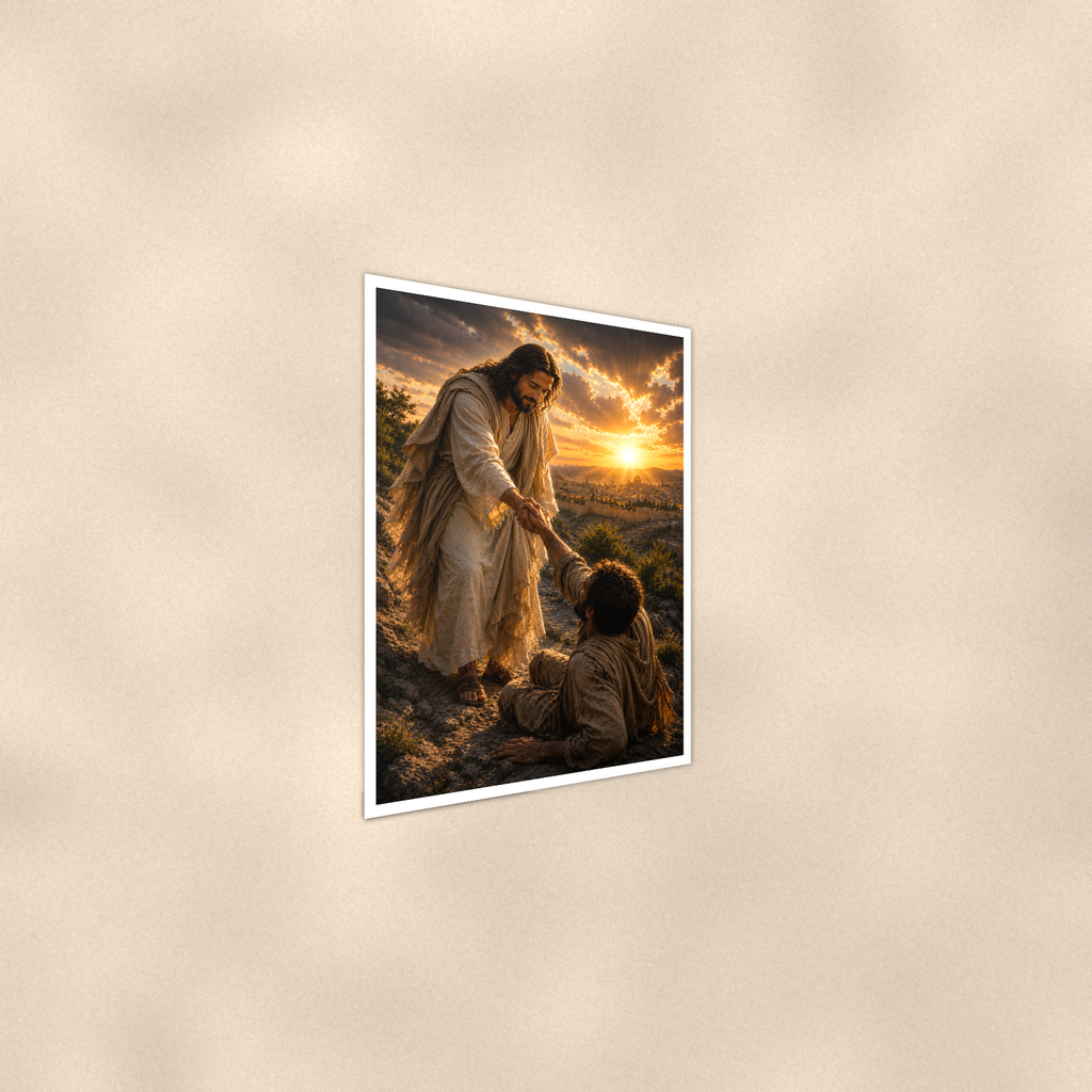 Jesus Lifting A Fallen Man - Christian Poster 16x24 & 24x36 — Alternate wall view