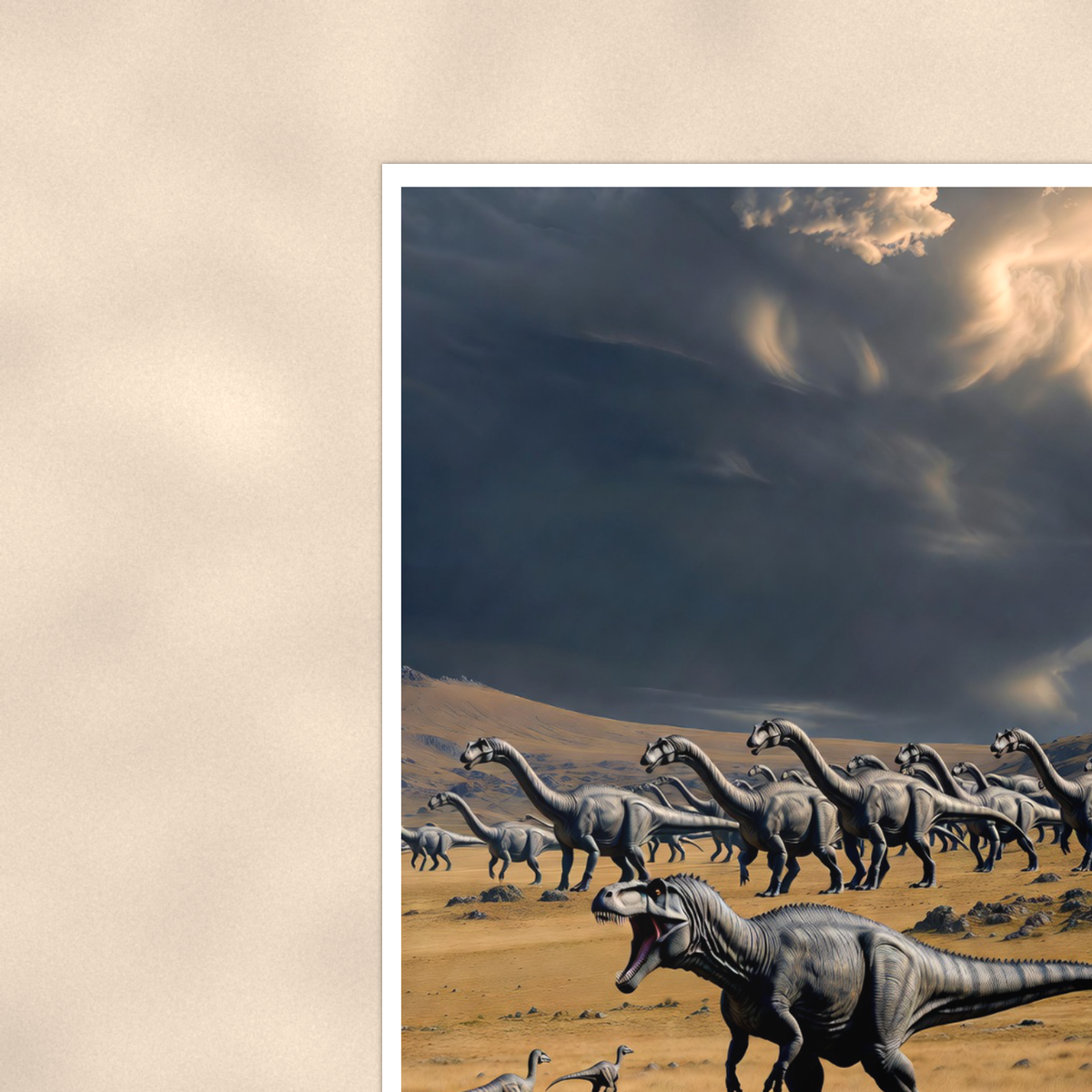 Predator Dinosaur, Storm Plains Scene - Poster 16x24 & 24x36 — Context view