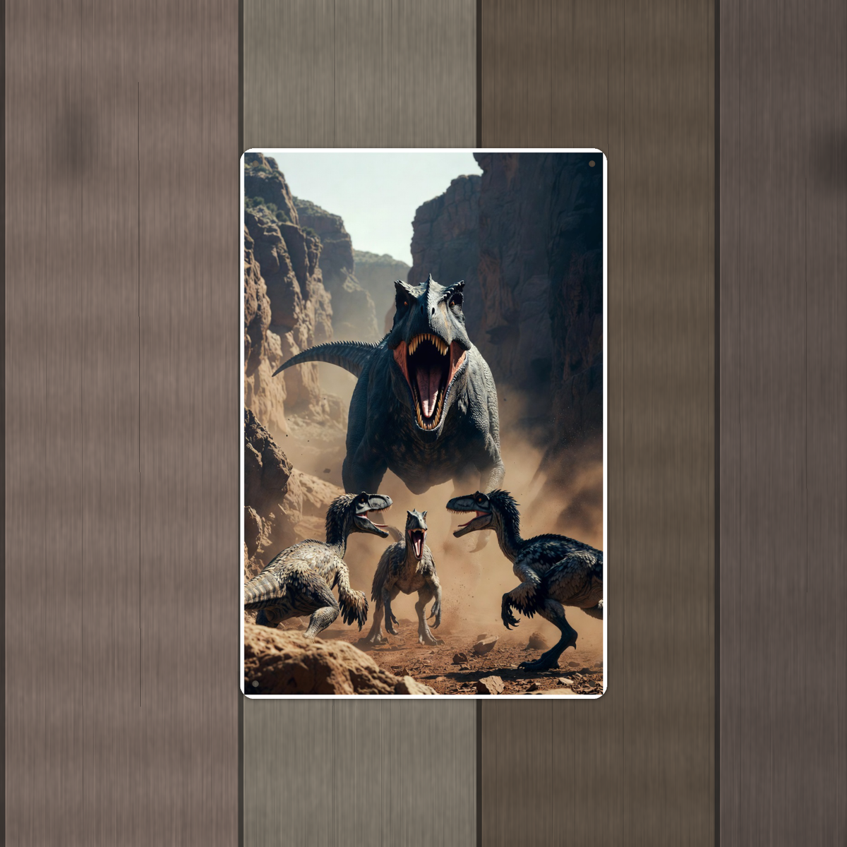 Predator Dinosaur and Raptor Pack, Canyon Scene - Metal Sign 8x12 & 12x18 — Alternate wall view