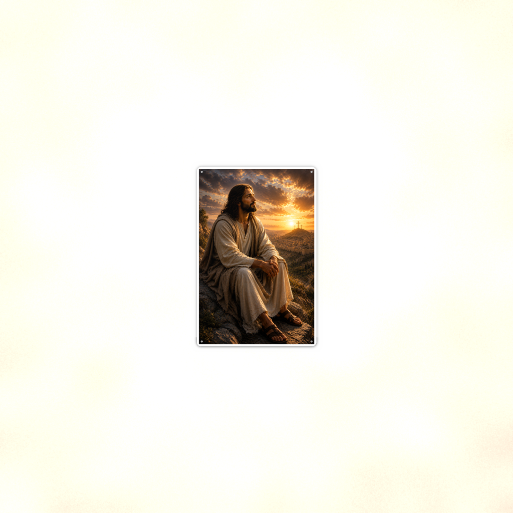 Jesus On The Hillside At Sunset - Christian Metal Sign 8x12 & 12x18 — Room display