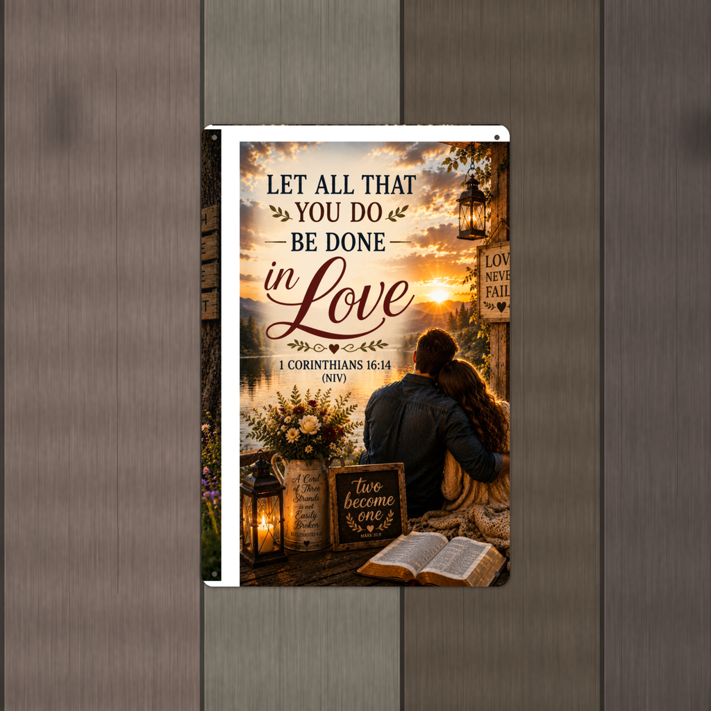 Let All That You Do Be Done In Love - 1 Corinthians 16:14, Christian Metal Sign 8x12 & 12x18 — Alternate wall view