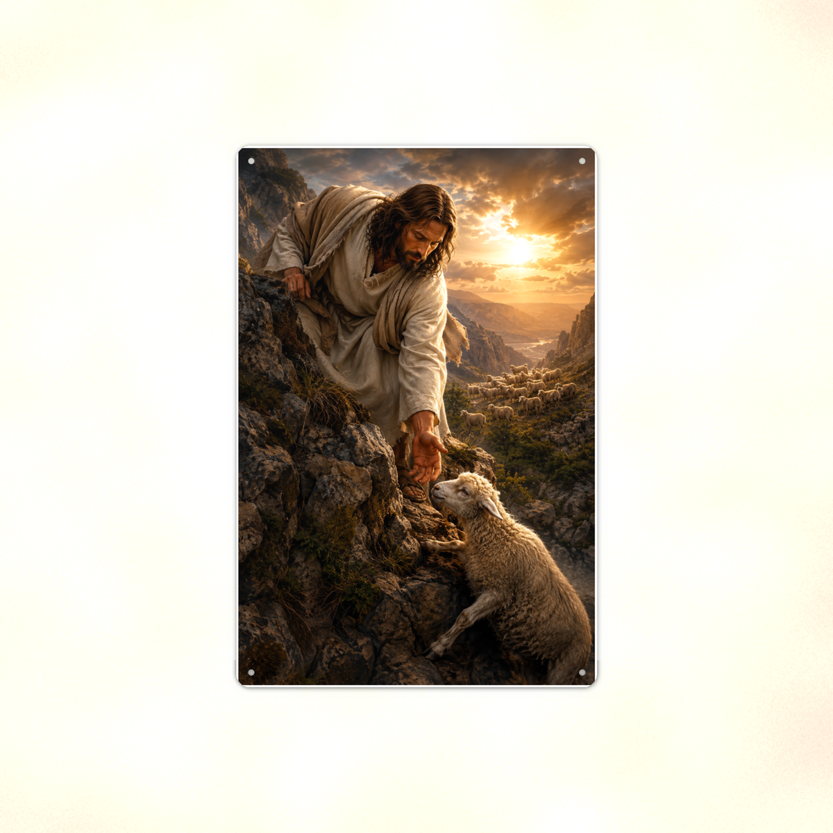 Jesus And The Lost Lamb - Christian Metal Sign 8x12 & 12x18 — Full product view